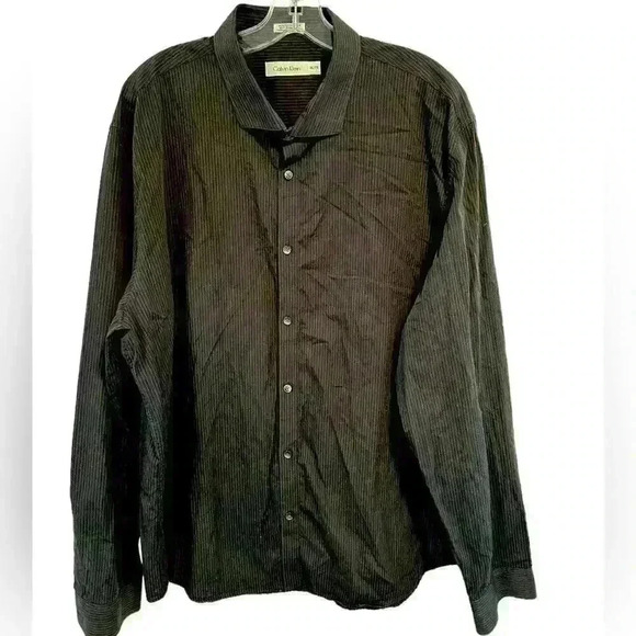 CALVIN KLIEN BLACK COTTON BUTTON DOWN WITH WHITE PIN STIPES SIZE XXL/TTG - Picture 1 of 8
